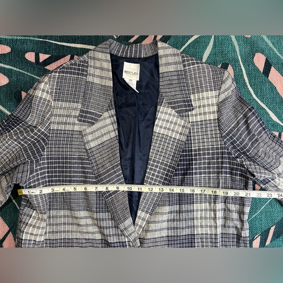 Vintage T.R. Bentley Linen Blend Single Button Plaid Navy Blazer Jacket - Picture 9 of 11